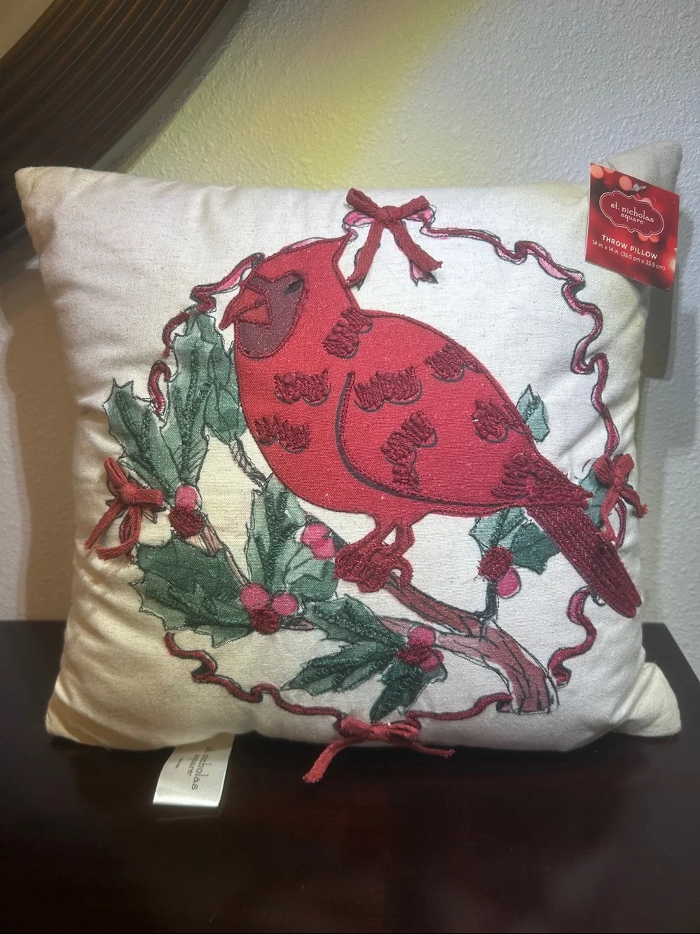 NWT St. Nicholas Square® Faux Linen Cardinal Decorative Throw Pillow